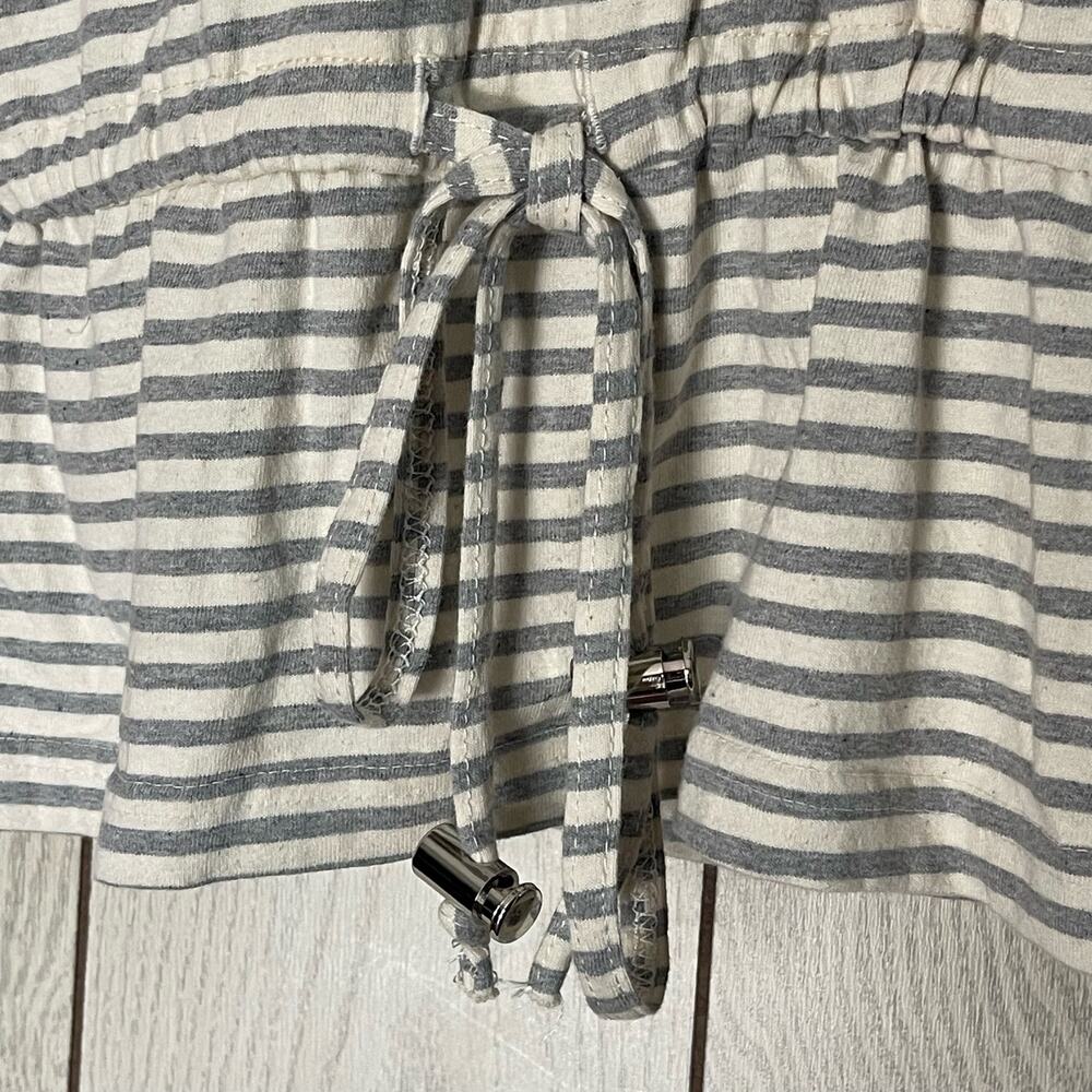 Vintage Oversized Tunic Sz M Drawstring Drop Waist Cream with Gray Stripes Retro - Picture 5 of 7